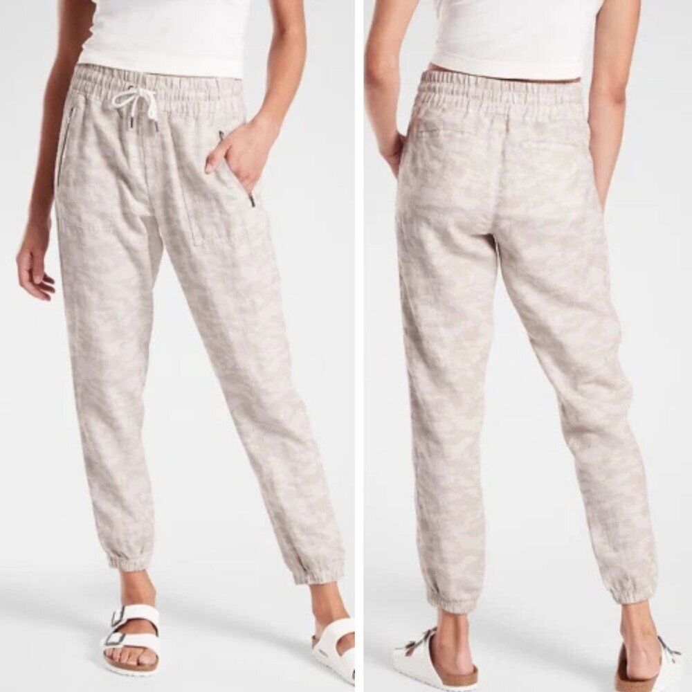 Athleta Neutral Camo Cabo Tide Linen Jogger Pants Size 6 - 41982